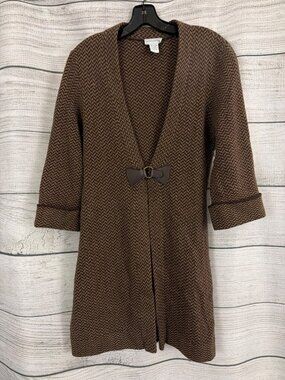 Soft Surroundings Brown Herringbone Wool Blend Cardigan Size S